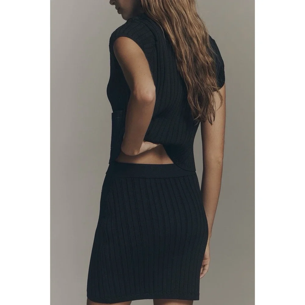 ANTHROPOLOGIE MAEVE Women's New SMALL Denim Pocket Knit Mini Skirt Black 4120